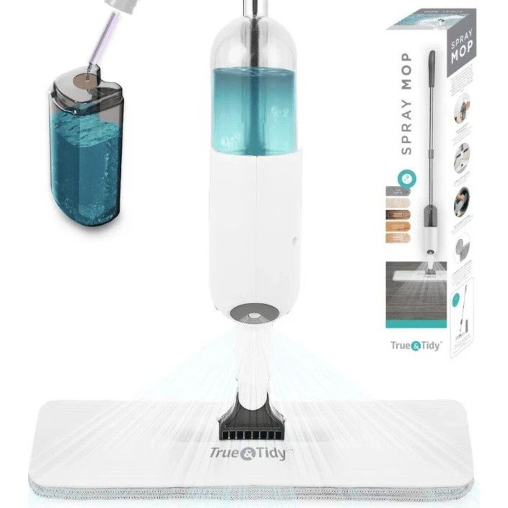 True & Tidy SPRAY-250 Multi-Surface Spray Mop Refillable Bottle Microfiber White